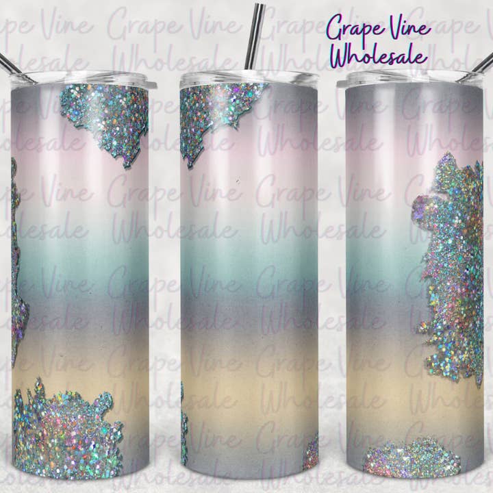 Glitter Burst Pastel Ombre 20oz Tumbler for wholesale by GrapeVineWholesale