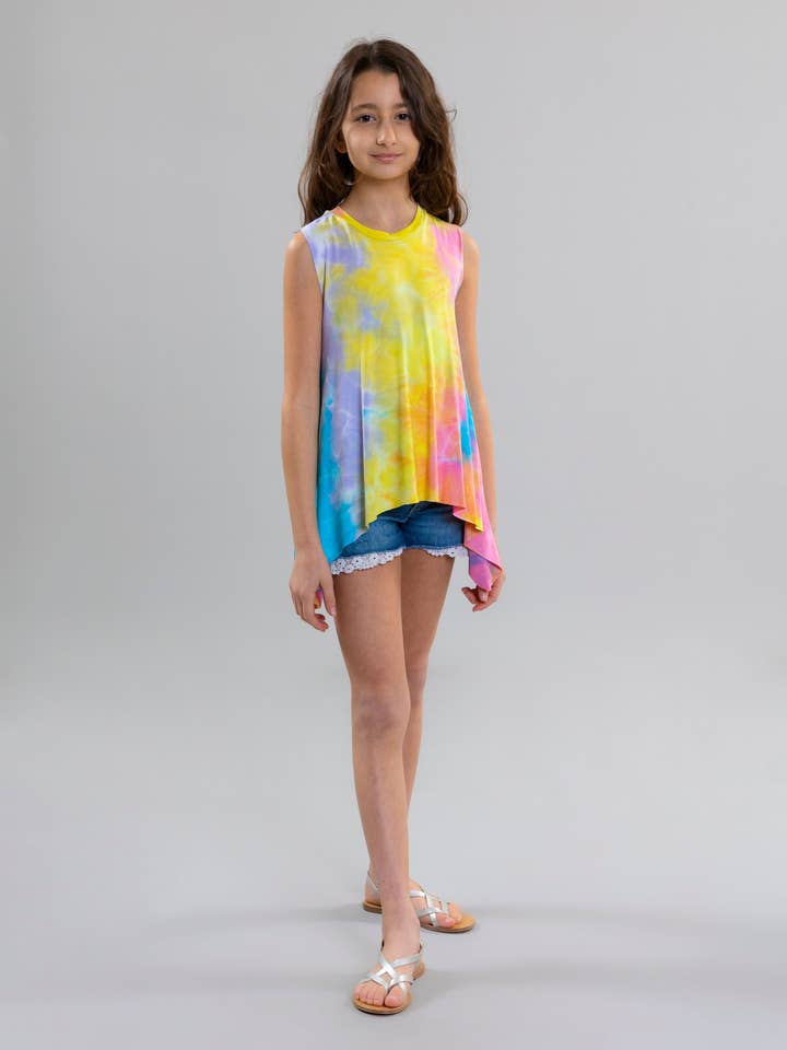 Tie Dye Tank Top För Flickor - Blå för wholesale av Pear