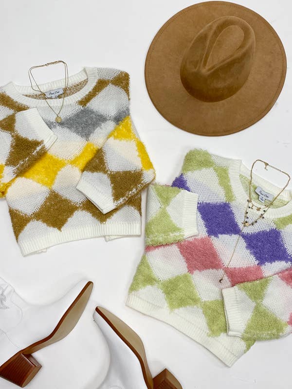 Petal Dew – wholesale Knitted jumper – Women′s – FUZY SWEATER DIAMOND PETTERNED - P0009313