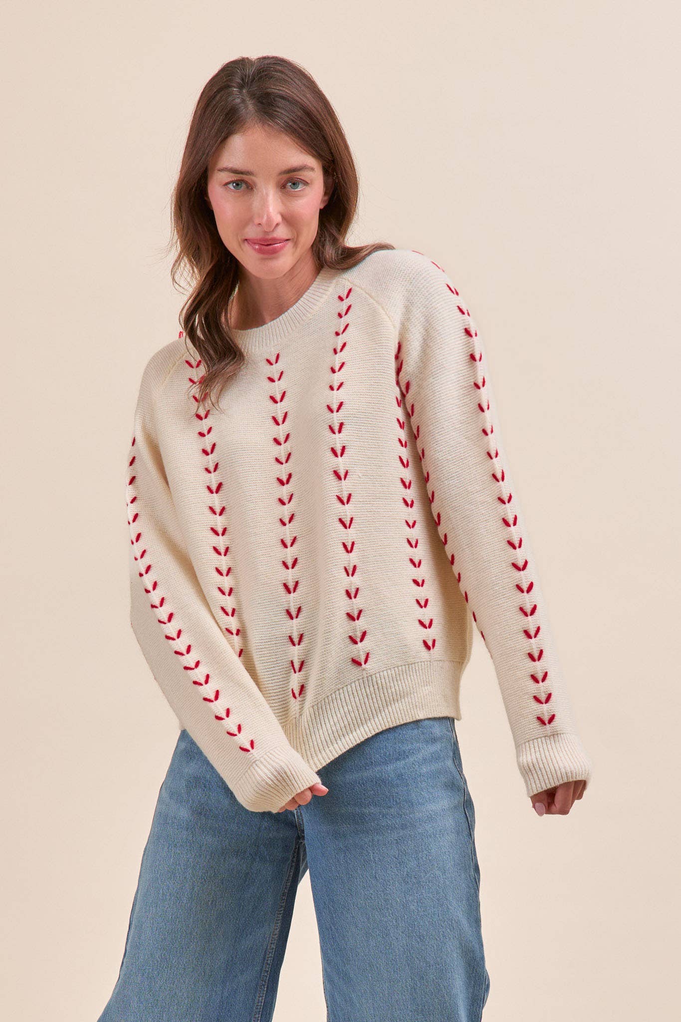 &MERCI - Wholesale Knit Sweater - Women's - EMBROIDERED LONG SLEEVE PULLOVER SWEATER MSW1117919