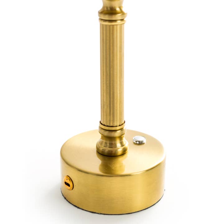 McGowan & Rutherford Ltd – wholesale Accent/desk lamp – Brass Rechargeable Table Lamp with Oatmeal Shade1