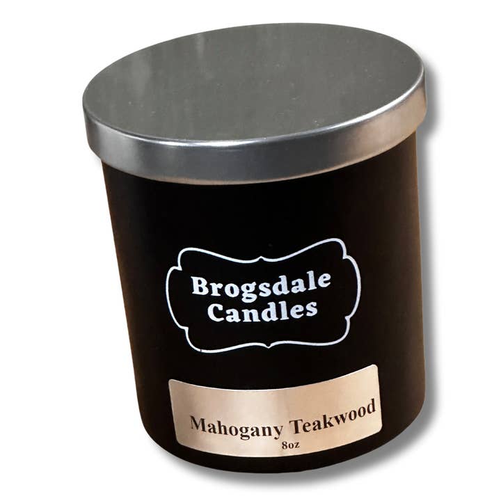 Mahogany Teakwood Hand poured soy blend wooden wick candle. for wholesale by Brogsdale Candles