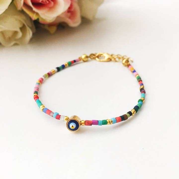 Evileyefavor - Wholesale Beaded Bracelet - Rainbow Evil Eye Bracelet, Seed Beads Bracelet, Greek Evil Eye Jewelry
