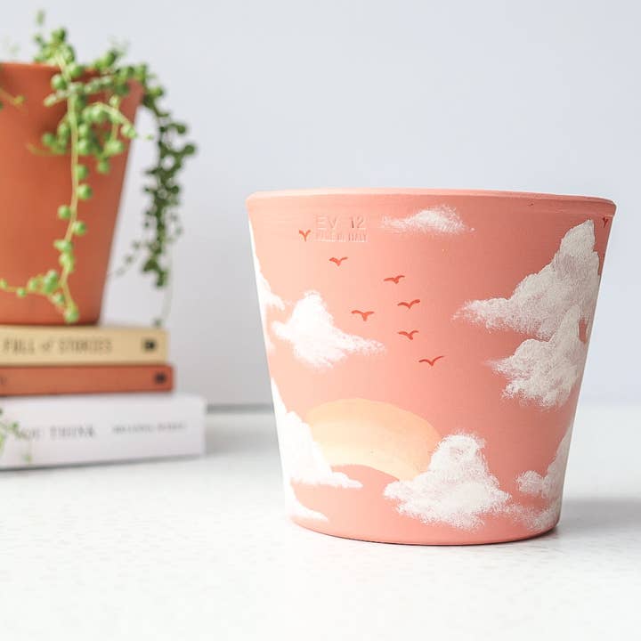 Aloe Painted Pots - Wholesale Plant Pot - Hand Painted Cotton Candy Terracotta Pot