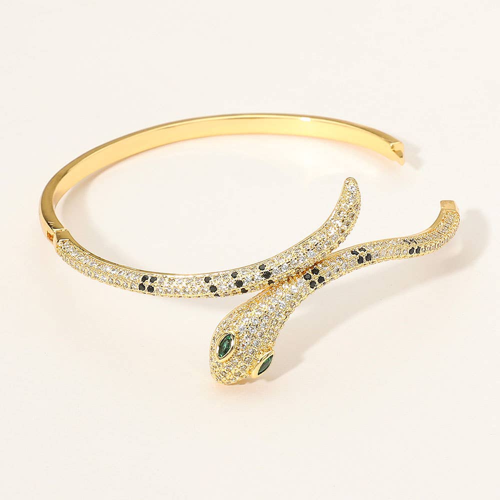 Sensibling Corp. - Wholesale Bangle Bracelet - Stone Paved Snake Hinged Bangle Bracelet3