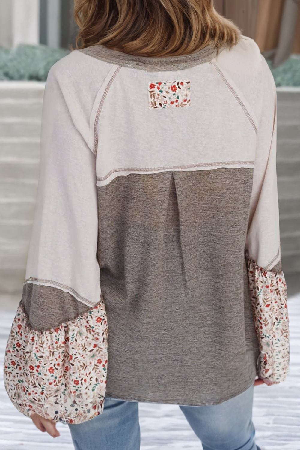 As Shown LDC Colorblock Floral Patchwork Flared Sleeve Top for wholesale on Faire1