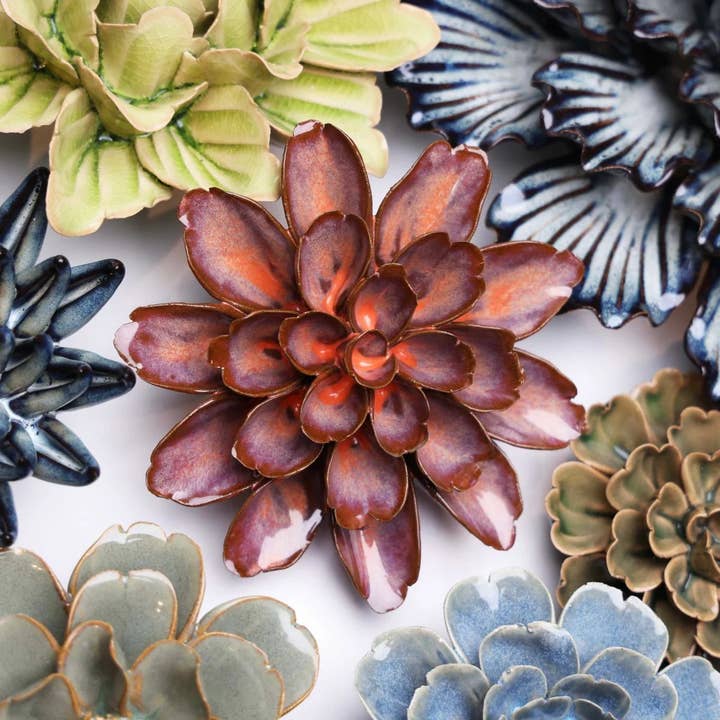 Chive - Wholesale Wall Accent - Japan Ceramic Flower Rust Daisy