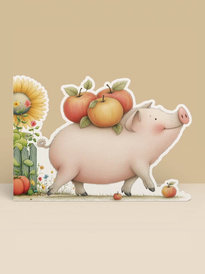Farm Greeting Card, Die-cut: 'The Apple Pigs' for wholesale by Under the Oak Tree