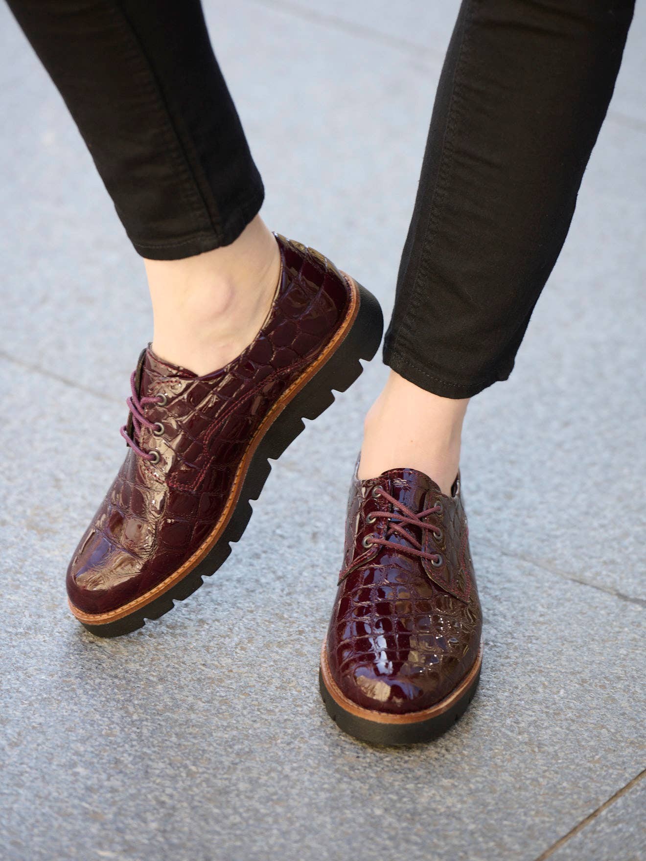 bordeaux Patent crocodile-style derbies (2011371_0020) for wholesale on Faire