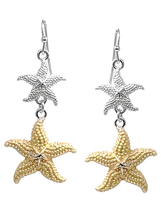 ( UX1033 ) SEALIFE DOUBLE STARFISH EARRING for wholesale by Jewelry Max