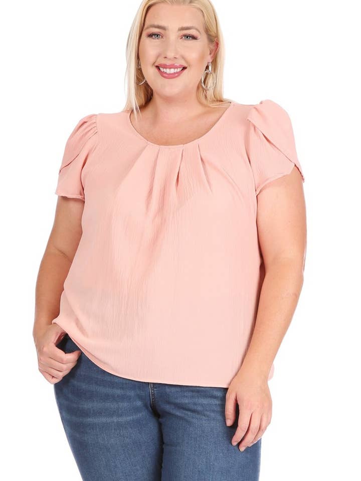 Women's Plus Size Casual Solid Petal Cap Sleeve Blouse for wholesale by MOA COLLECTION
