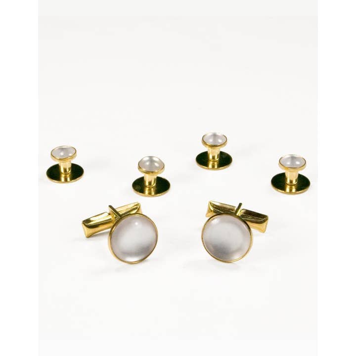 Hematite Dome with Gold Trim Studs and Cufflinks Set Hematite Dome with Gold Trim Studs and Cufflinks Set