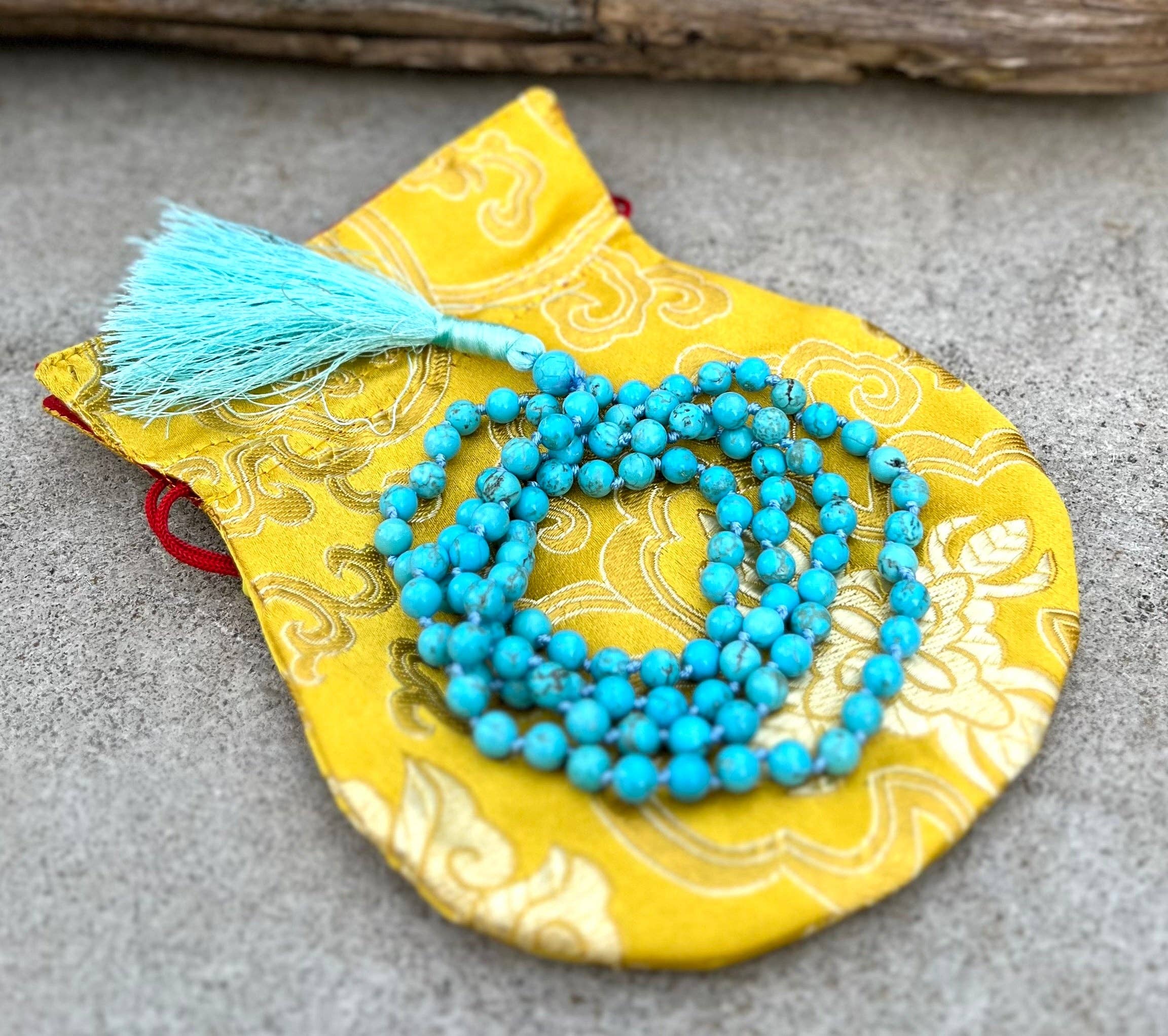 Lungta Imports – wholesale Prayer beads necklace – Tibetan Buddhist Turquoise Hand Knotted Mala, Rosary 108 Beads, Japa Mala, Meditation Mala, Mala Necklace, Free Silk Pouch12