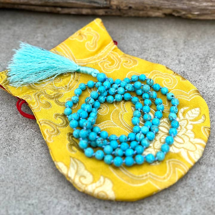Lungta Imports - Wholesale Prayer Beads Necklace - Tibetan Buddhist Turquoise Hand Knotted Mala, Rosary 108 Beads, Japa Mala, Meditation Mala, Mala Necklace, Free Silk Pouch12