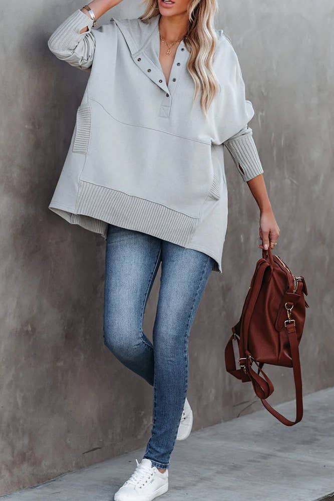 UNISHE – wholesale Hoodie – Women's – Plain Snap Button Oversize Hoodies CY12113