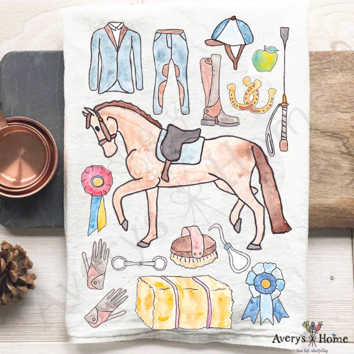 English Horse Riding Equestrian Customizable Tea Towel for wholesale by Avery's Home