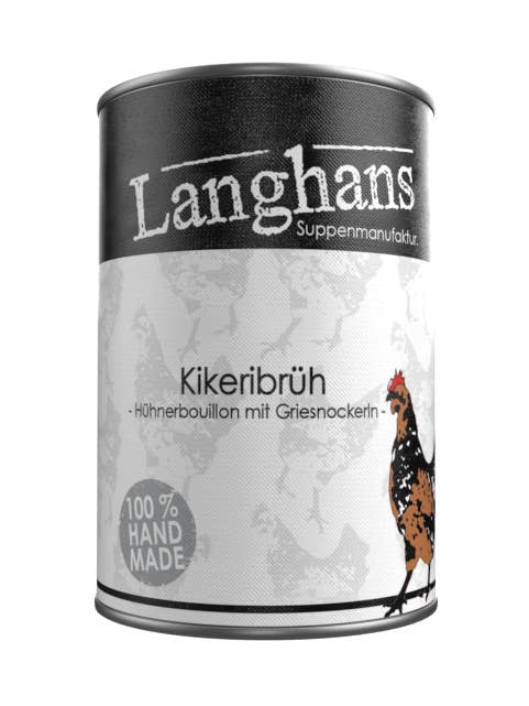 KIKERI BROW. Chicken bouillon with semolina dumplings for wholesale by Langhans Suppenmanufaktur