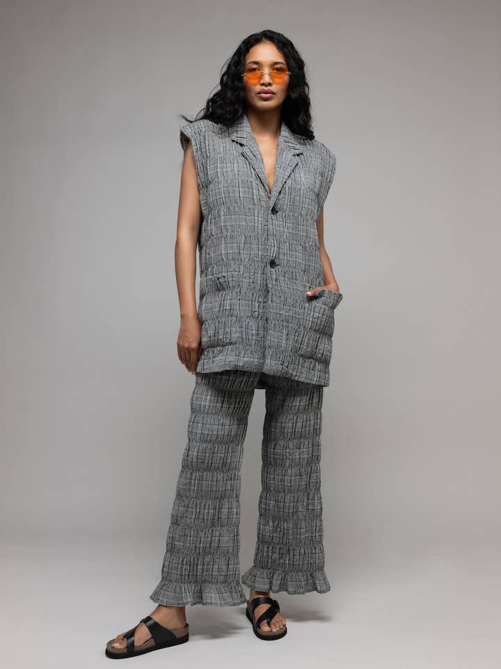 Oversized 2-Button Vest in Gingham for wholesale by Studio Y/O