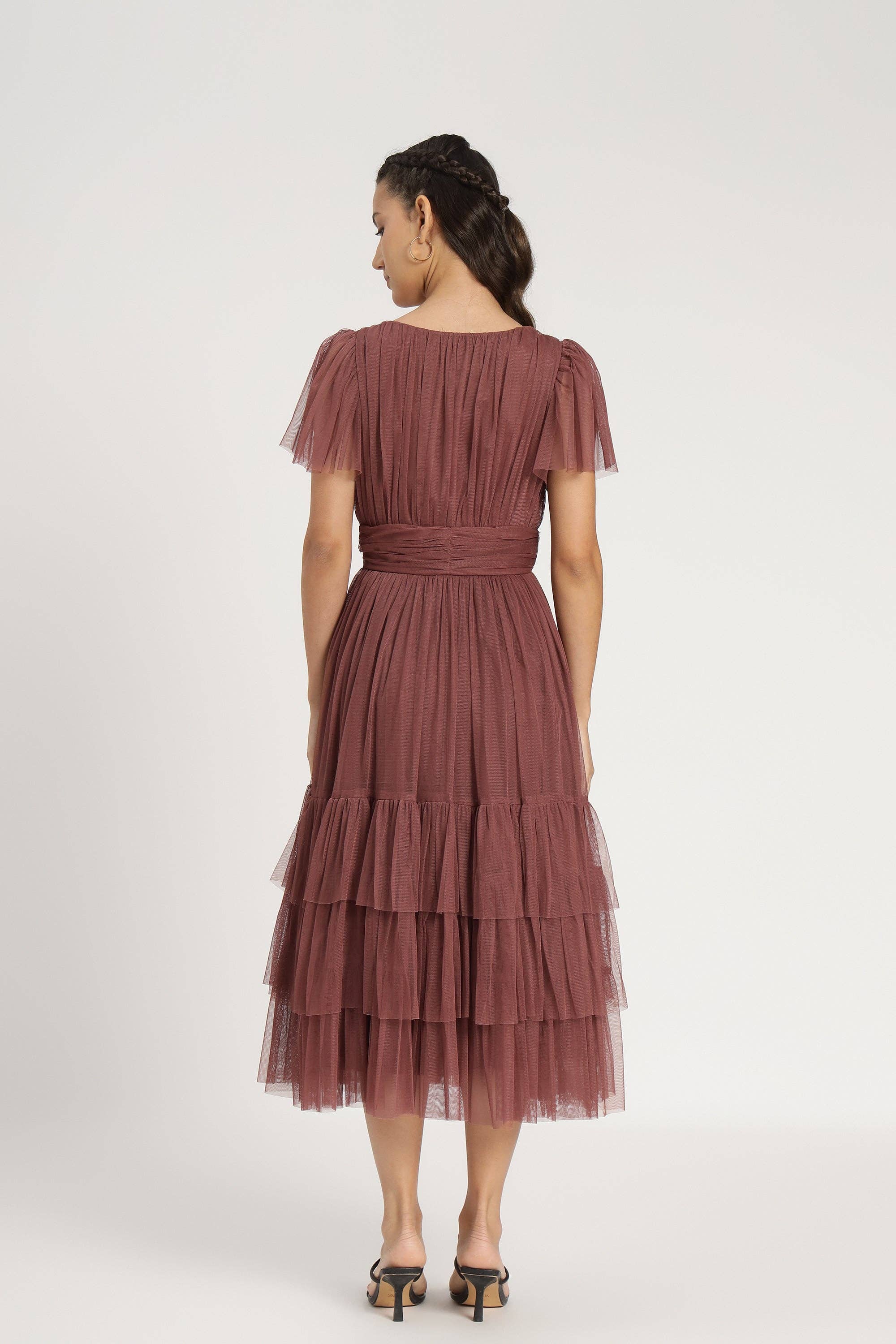 Madison Rose Brown Tulle Bridesmaid Midi Dress for wholesale on Faire10