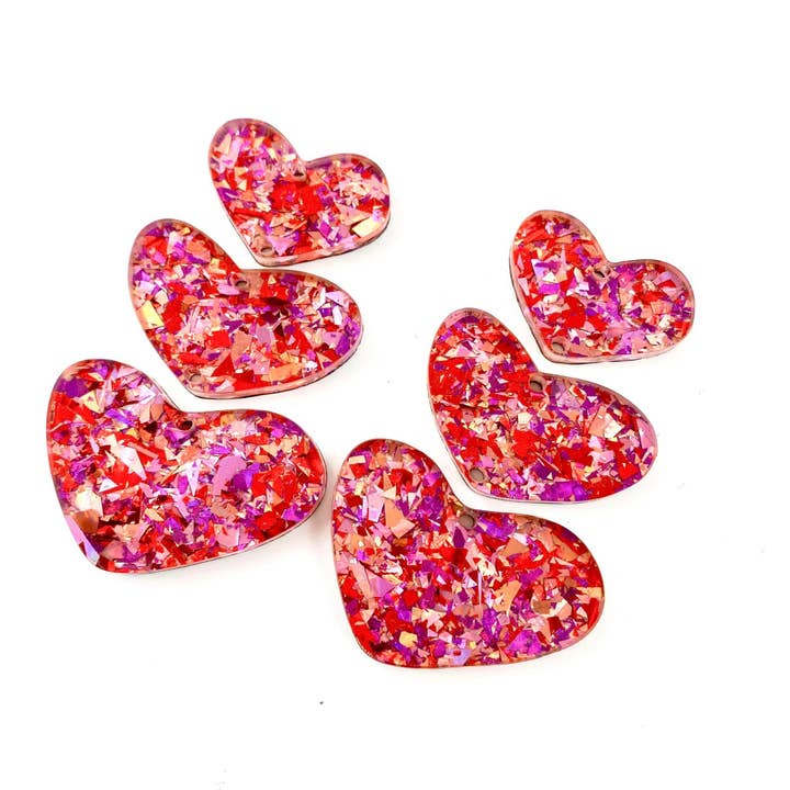Pink & Red Flake Acrylic Waterfall Heart DIY Earring Blanks for wholesale by Piddlin' Supply Co