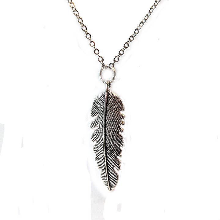 Antique Silver Long Narrow Leaf Vintage Style Necklace for wholesale by Stylish Jewelry Supply