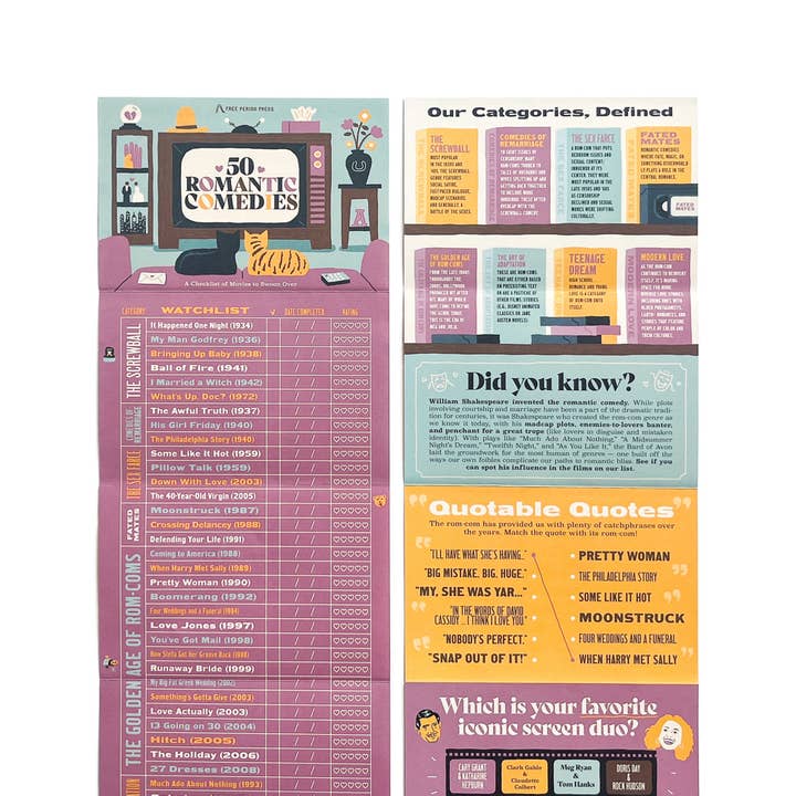 Free Period Press - Wholesale Bookmark - 50 Romantic Comedies: A Checklist of Movies to Swoon Over3