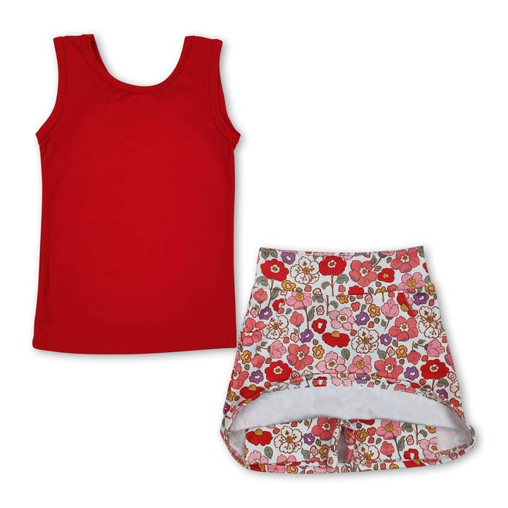 Yawoo Garments - Wholesale Top & Skirt Set - Kids - Sleeveless top stripe floral skirt kids girls activewear clothes