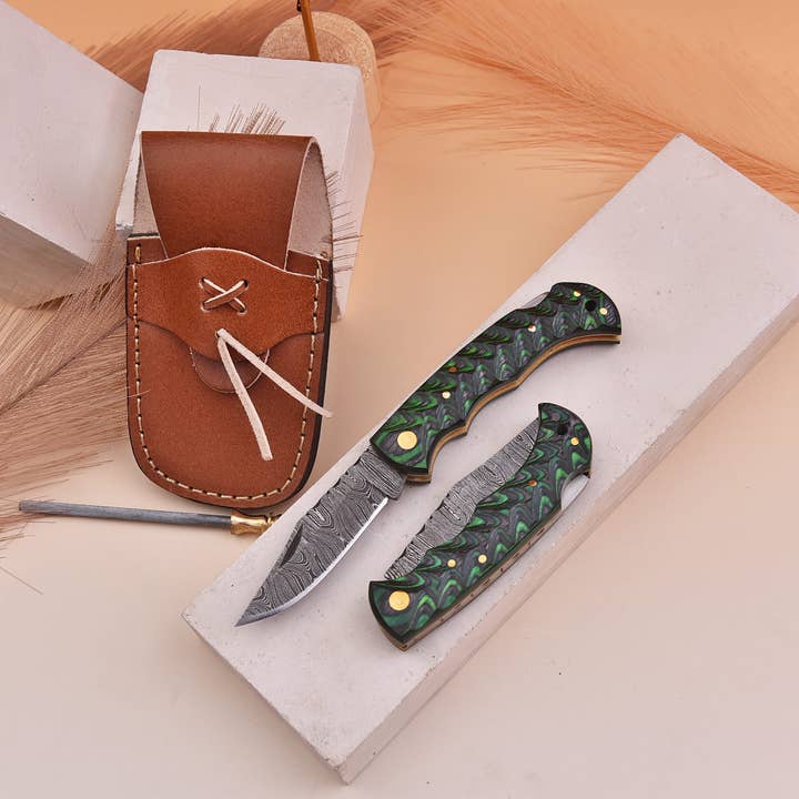 FH KNIVES – Großhandel Taschenmesser/Halter – 16,5 cm handgefertigtes Damast-Klappmesser, Taschenmesser0