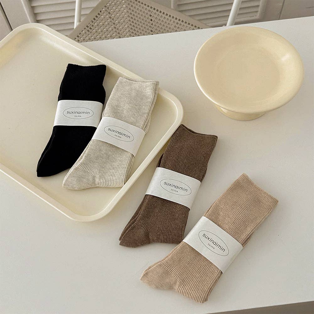 Dipped Shop - Wholesale Socks - Women's - Solid Color Ribbed Simple Socks DP25A4538