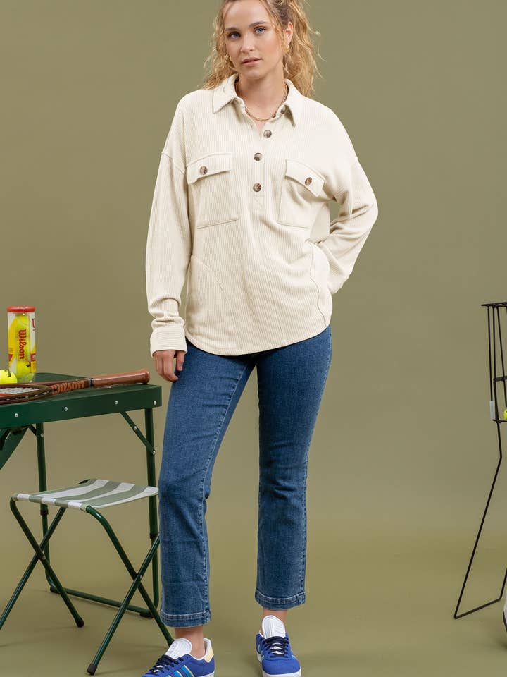 Blu Pepper - Wholesale Knit Top - Women's - HALF BUTTON SIDE POCKET KNIT TOP3