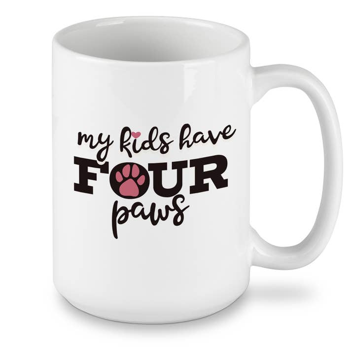 My Kids Have Four Paws 15 oz. Decorative Ceramic Mug for wholesale by Conimar Promotions