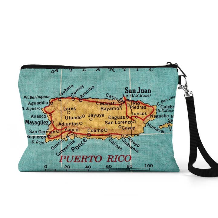 Trousse de maquillage à fermeture éclair avec carte de Porto Rico pour la vente par Daisy Mae Designs