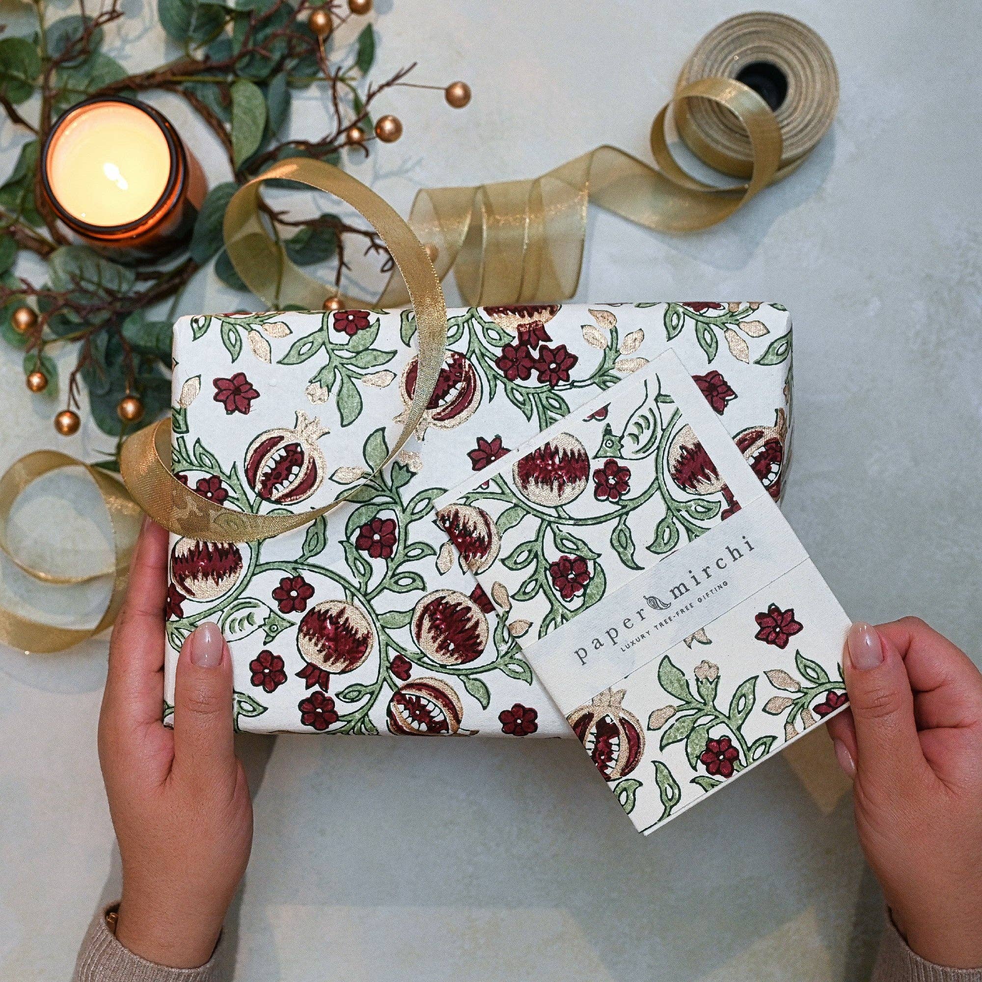 Paper Mirchi – wholesale Season’s Greetings card – Hand Block Printed Greeting Card - Pomegranate Cherry5