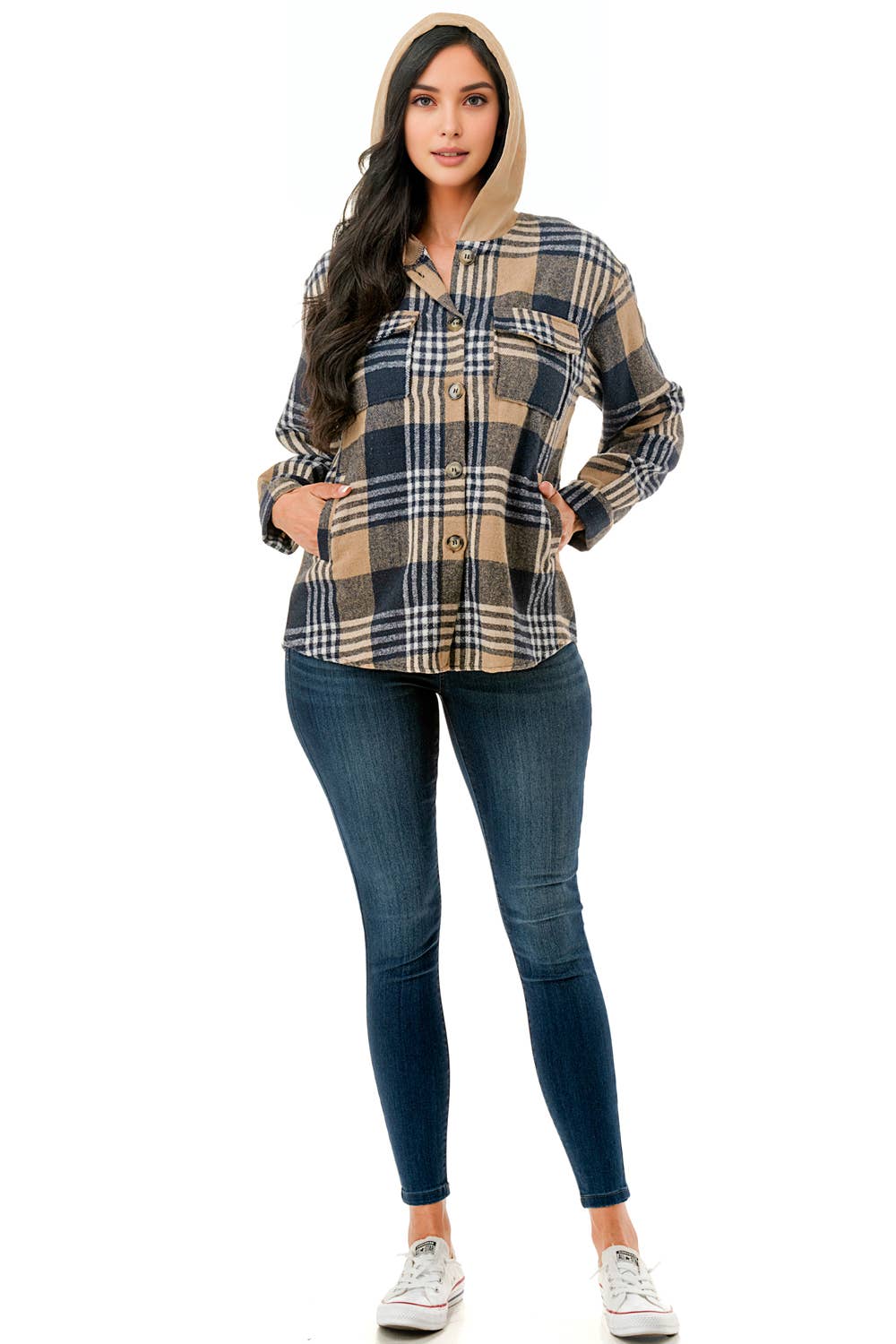 Color 5 – Casaco camiseiro – Mulher por atacado – Casaco de flanela xadrez de tamanho grande com capuz e bolsos 3