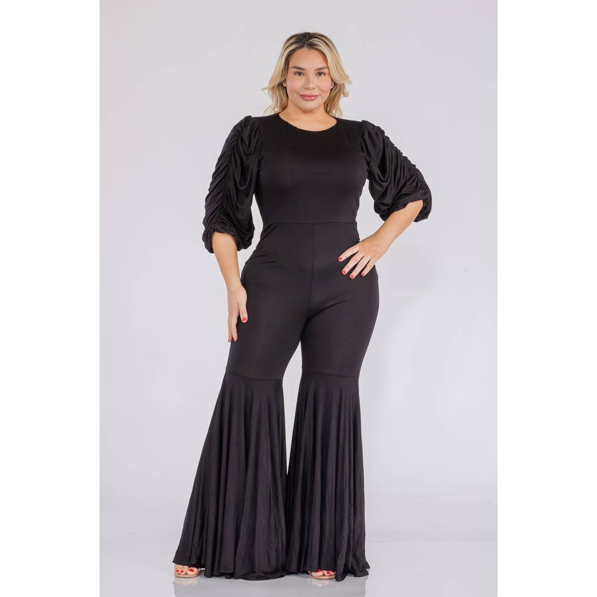 DORCAS - Wholesale Jumpsuit - Women's - PLUS SOLID COLOR PRINTED FLARE LEG JUMPSUIT7