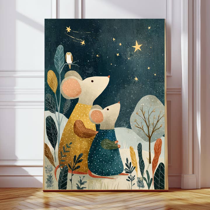 Night Sky Mouse Nursery Art Print for wholesale by Kumo Art Prints
