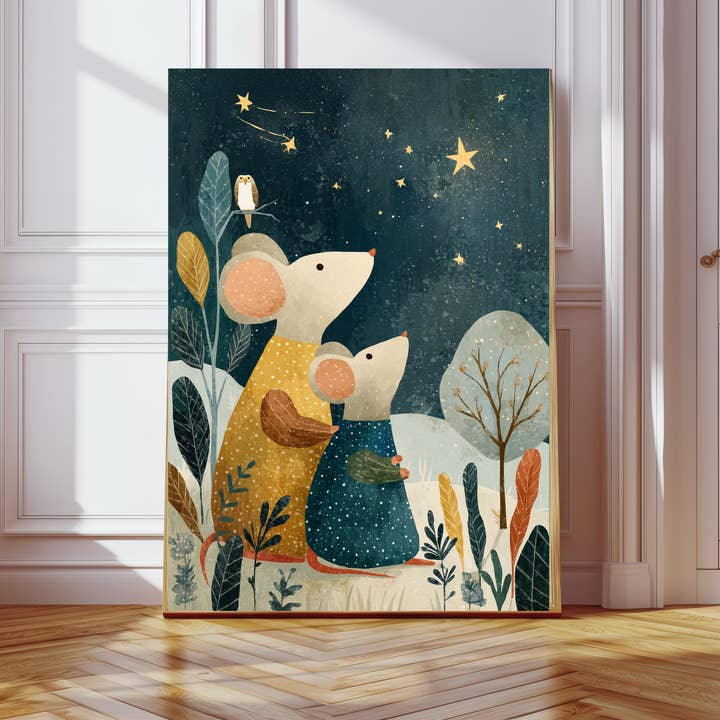 Night Sky Mouse Nursery Art Print for wholesale by Kumo Art Prints