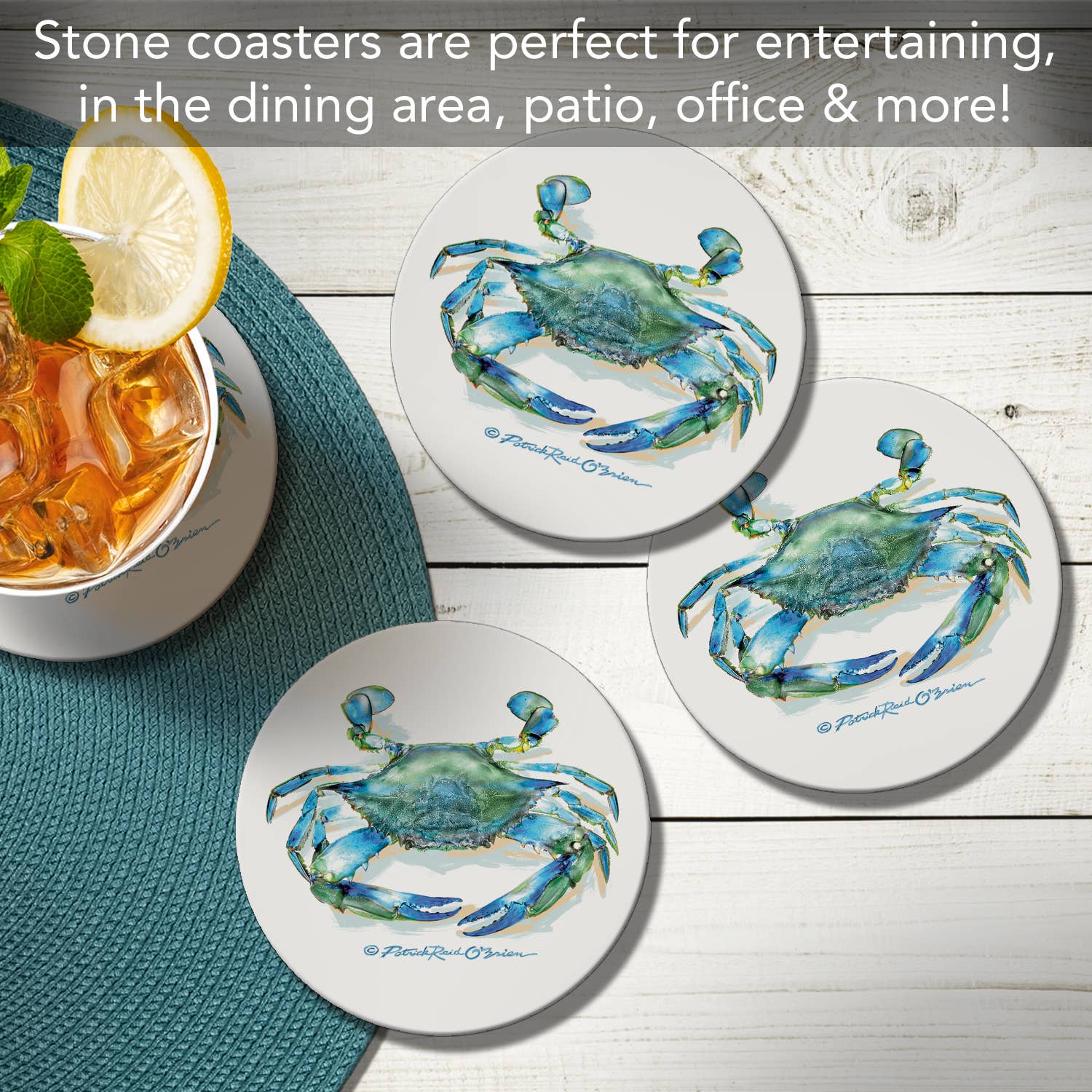 CounterArt/Highland Home/Thirstystone - Wholesale Coasters - Teal Crab Round Absorbent Stone Coaster 4pk4
