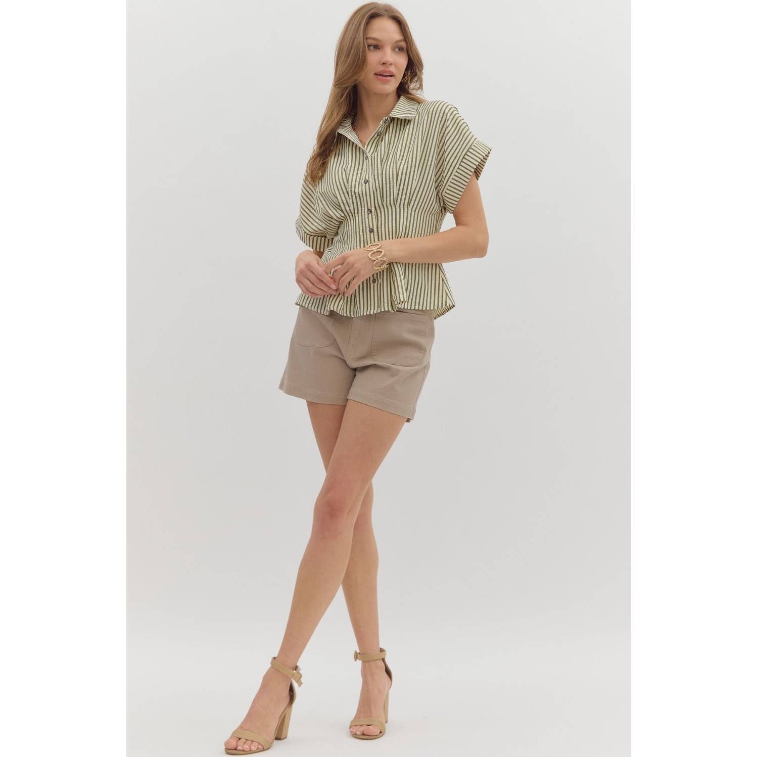 STYLE USA - Wholesale Tunic - Women's - Stripe collar button front pleated top4