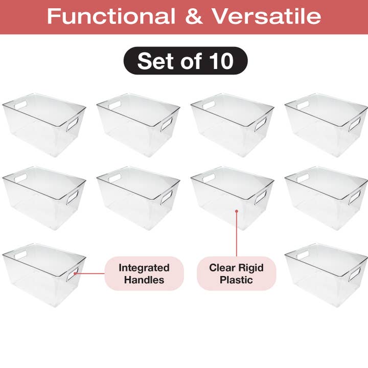 Transparent Excello 11.6x8.2x6.1 Rigid Plastic Clear Storage Bins, 10/pk for wholesale on Faire