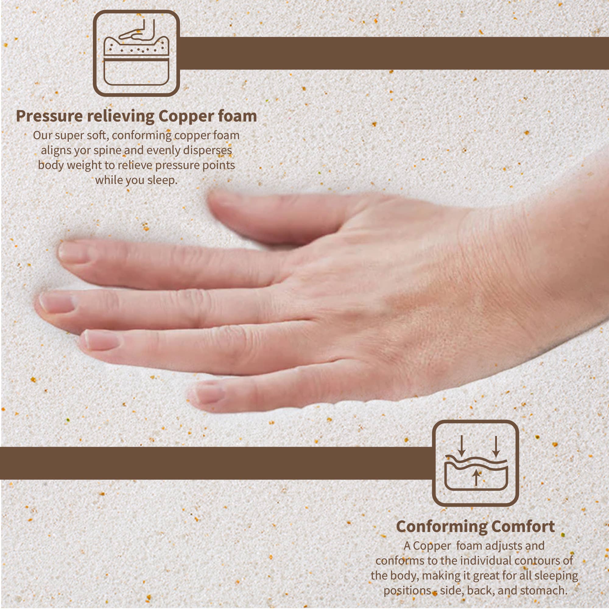Beige 3-Inch Copper-Infused Memory Foam Mattress Toppers for wholesale on Faire4