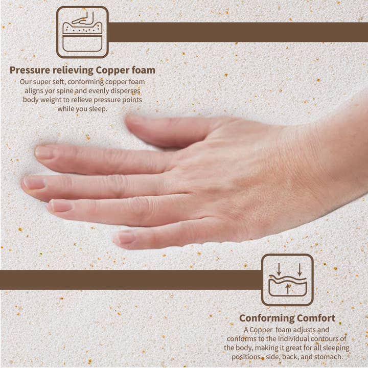 Beige 3-Inch Copper-Infused Memory Foam Mattress Toppers for wholesale on Faire4