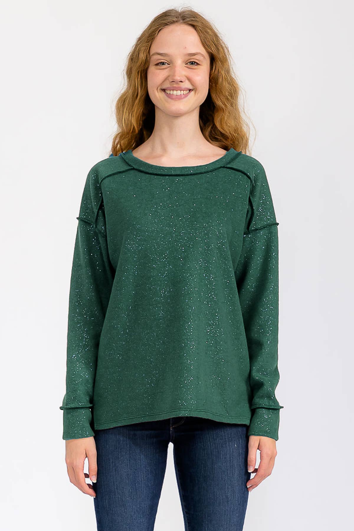 7th Ray - Vendita all'ingrosso Felpa - Donna - Top Pullover con Accenti Glitterati in Metallo Morbido Spazzolato T60464