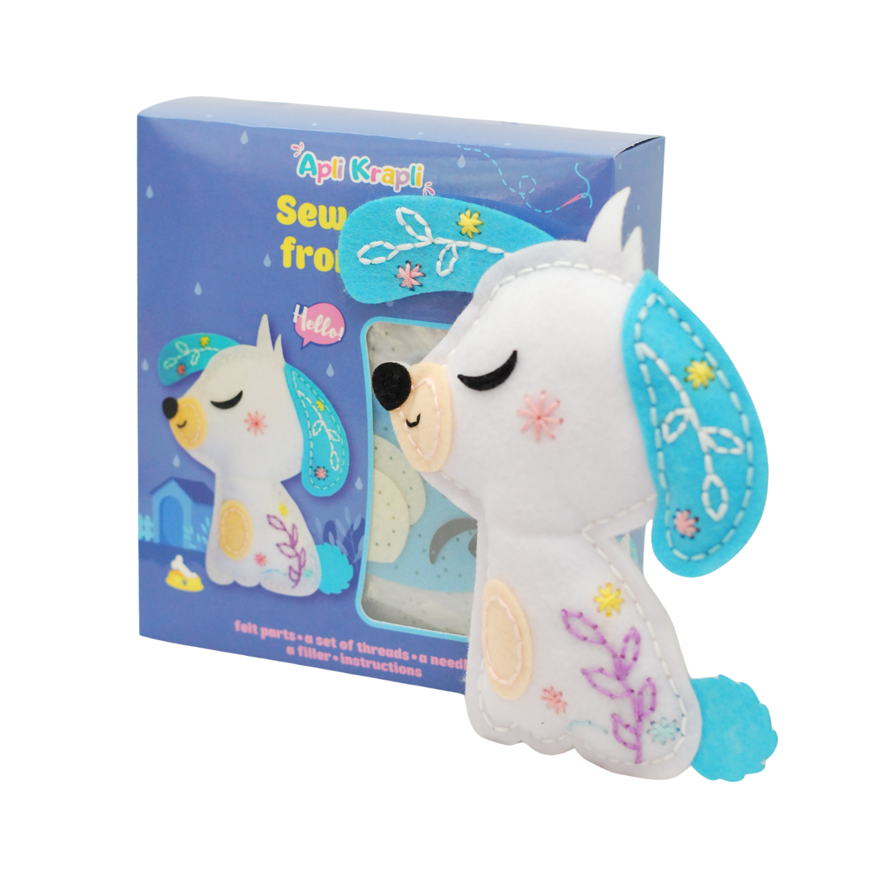 Fainotoys - Vendita all'ingrosso Kit per lavoretti fai da te - Bambini - APLI Krapli - APLI Krapli Kit di Cucito per Giocattolo in Feltro Cane Feltro Pretagliato Imbottitura Filo & Ago Sicuro Età 6+1