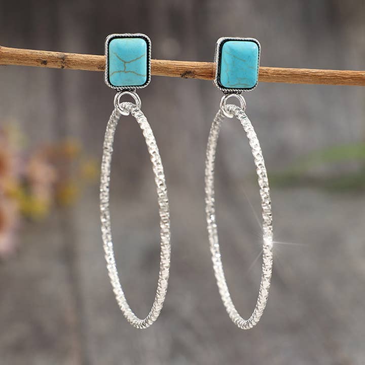 UNISHE – Engroshandel Øreplugs/øreringe – Vintage runde patchwork faux turkis legeringsøreringe SP5740