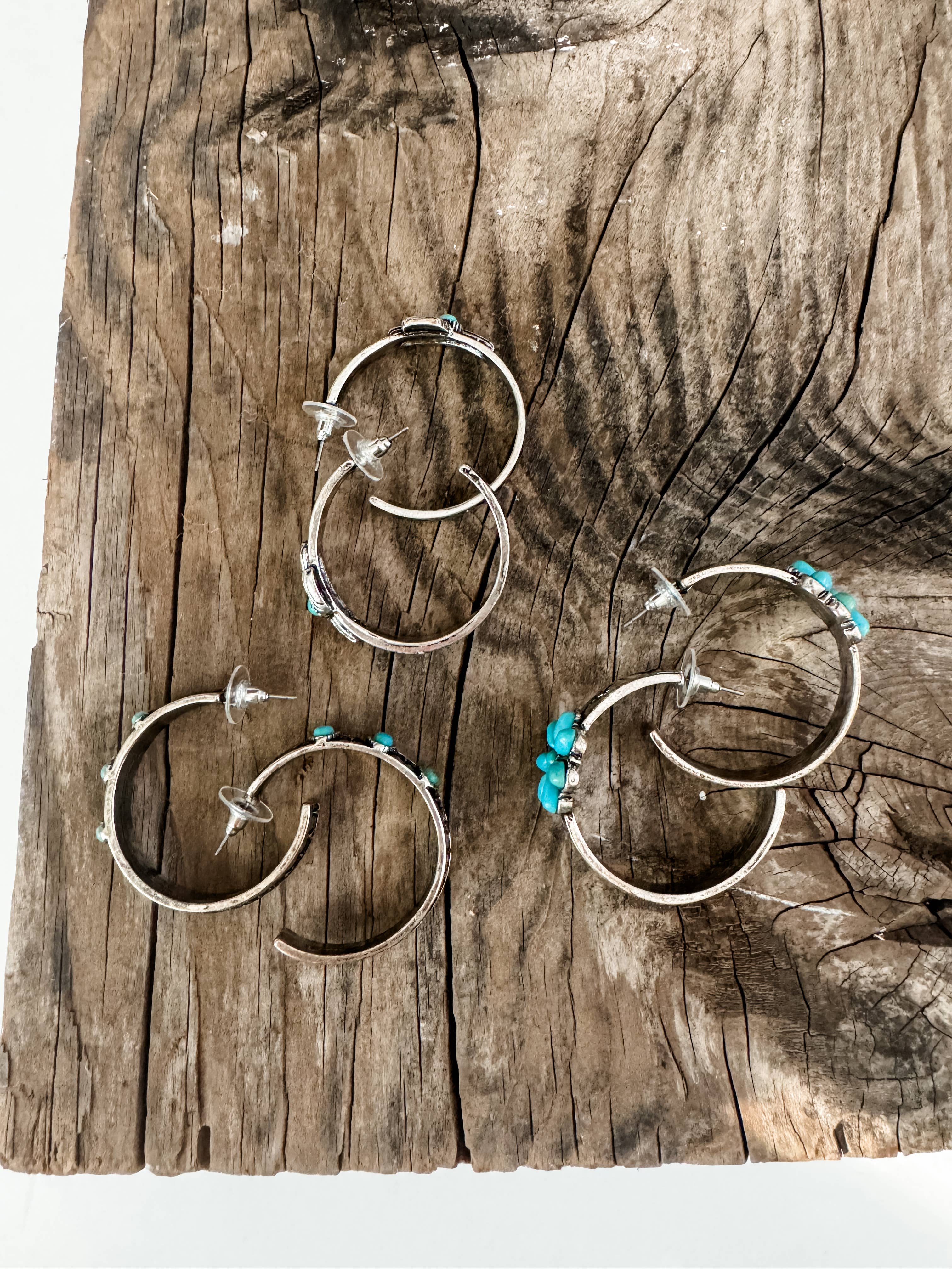 Boho Ranch Shop – wholesale Hoop earrings – Western semi stone hoops - aztec flower cactus studs5