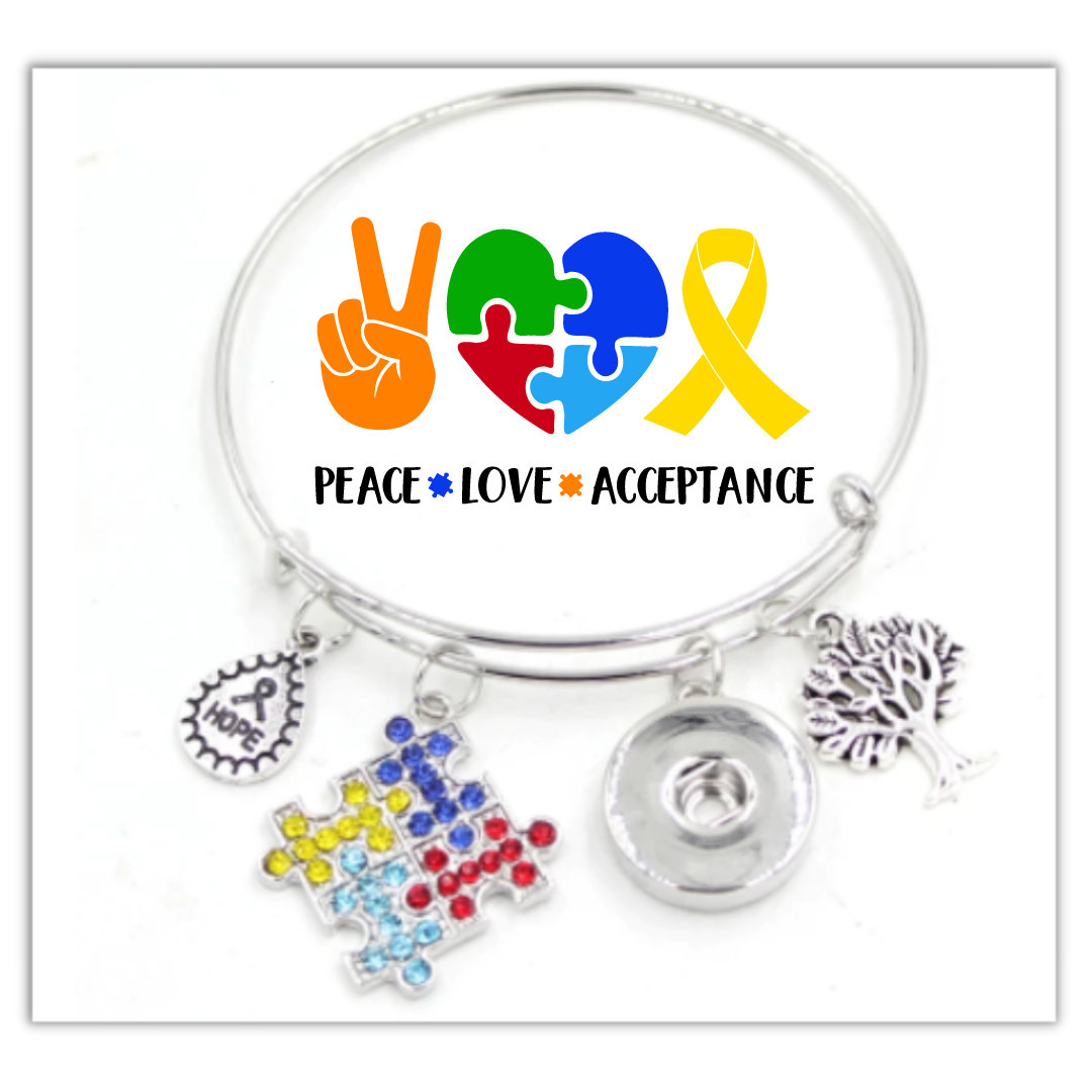 Say It in A Snap Jewelry - Venta al por mayor Pulseras de abalorios/colgantes - Pulsera — Brazalete temática del autismo con base de presión2