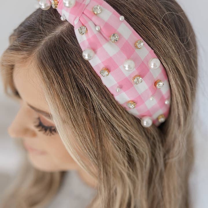 Thomas and Lee Company - Wholesale Fashion Headband - Women's - Gingham Headband with Hand-sewn Embellishments