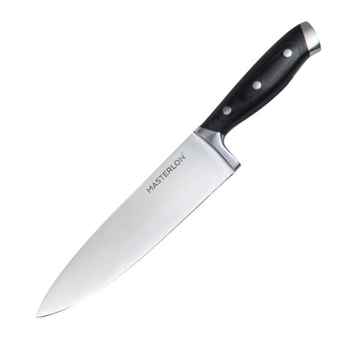 Couteau de Chef MASTERPAN avec lame en acier inoxydable et étui, 8" (20 cm) pour la vente par Masterpan Inc.