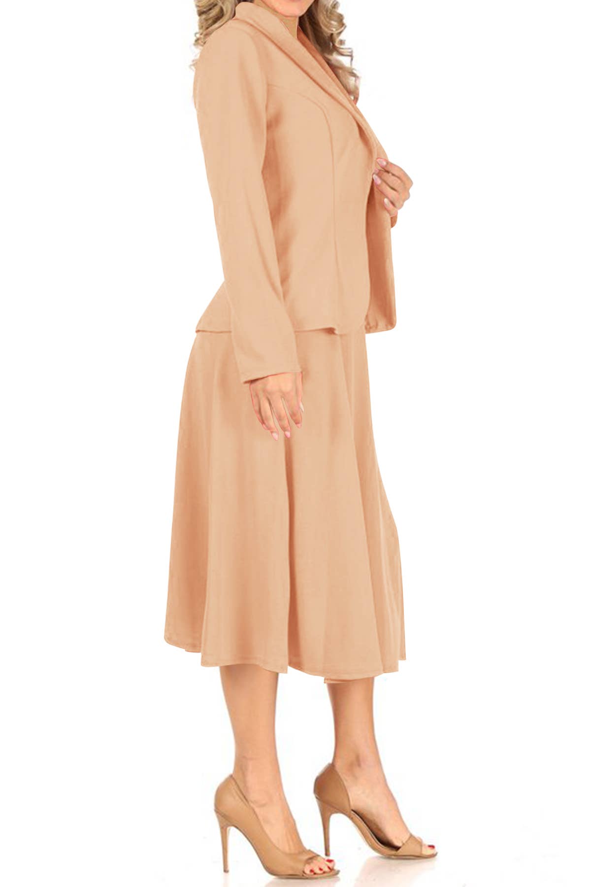 MOA COLLECTION - Wholesale Top & Skirt Set - Women's - Women's Two Piece Casual Blazer Relaxed A-Line Midi Skirt13